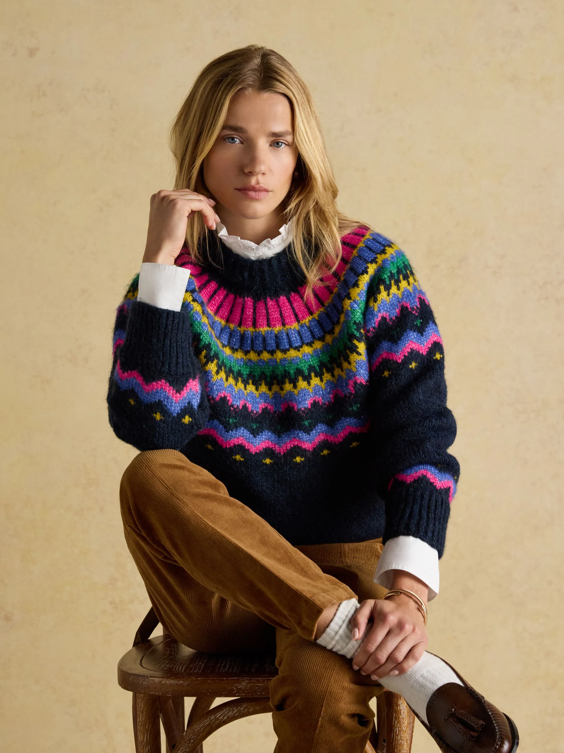 Marineblauw - Joules Charlie Fair Isle Knitted Jumper