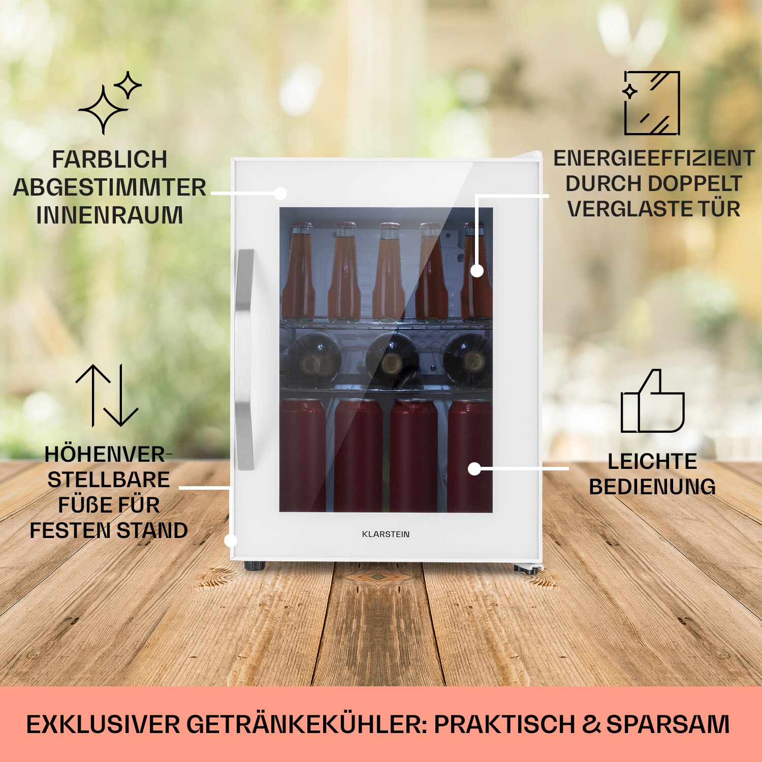 Beersafe M Quartz Kühlschrank 33 Liter 2 Böden Panoramaglastür