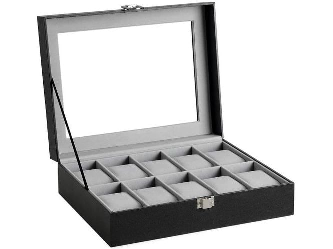 Songmics Uhrenbox Schwarz, 25 cm/25.4 cm Uhrenschatulle