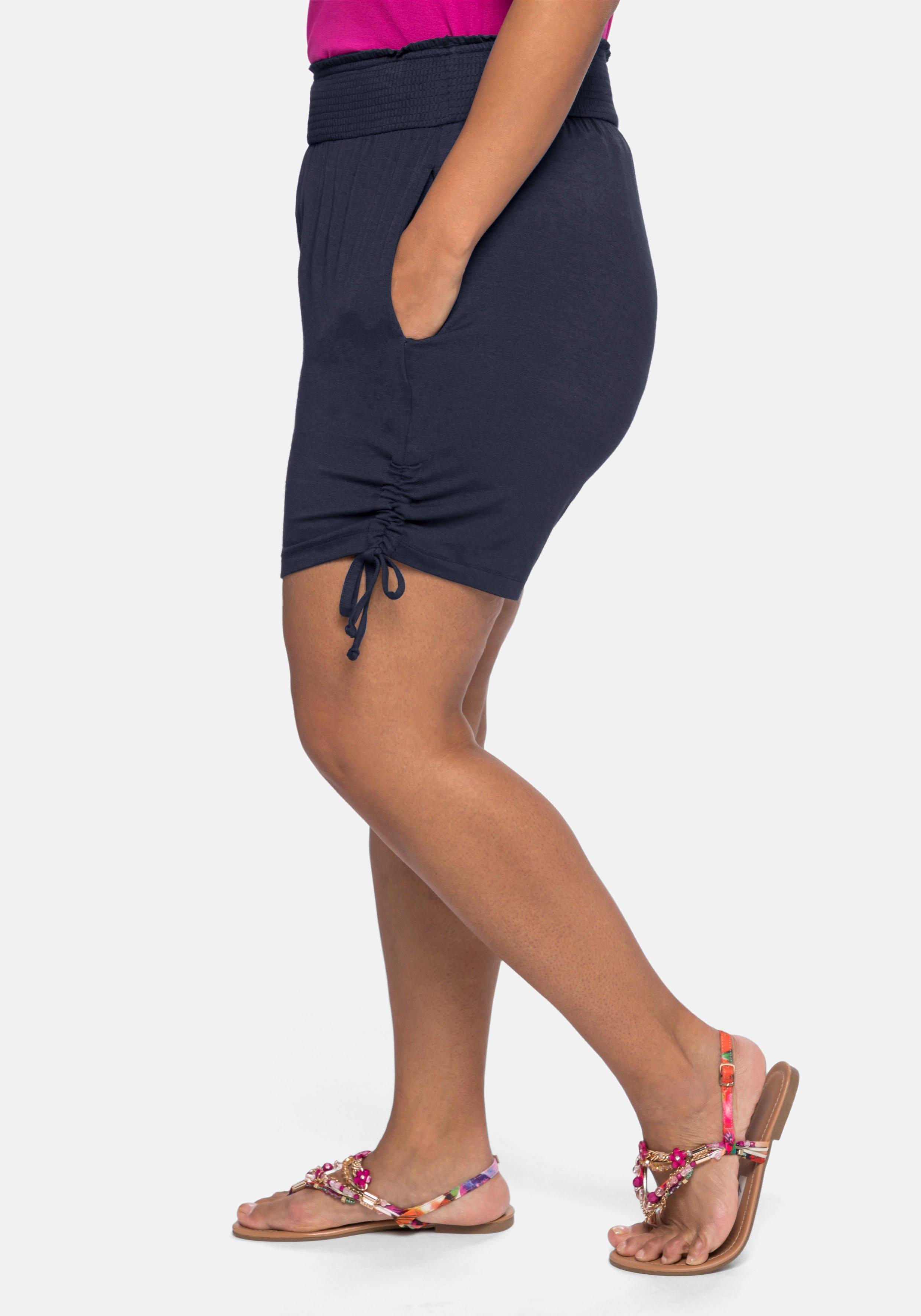 Jerseyshorts mit breitem Smokbund und Raffung seitlich