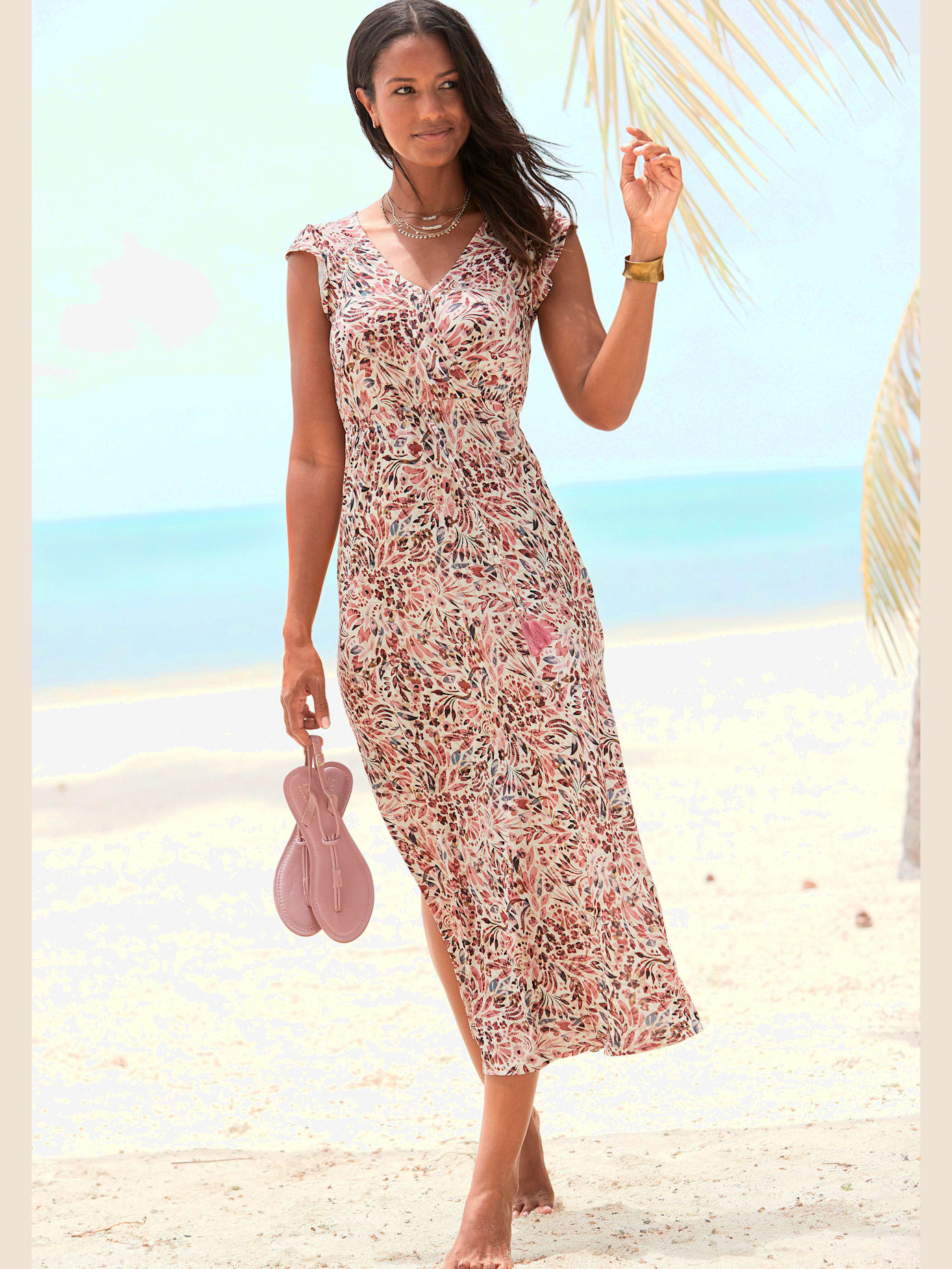 Robe longue col v chevauchant avec bouton-pression