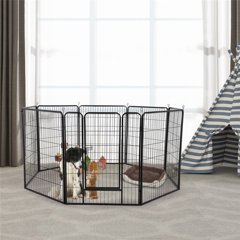 Yaheetech Welpenlaufstall Freilaufgehege Welpenauslauf Hundelaufstall Tierlaufstall für Kleintiere, mit Tür (8 Panele 80 x 100 cm)