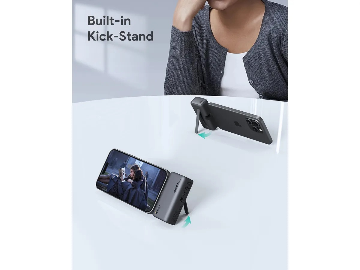 (20W) Spark Pocket 5000mAh Powerbank USB C Ladegerät mit USB C Anschluss   Kickstand PD (PB-Y59) - Grau