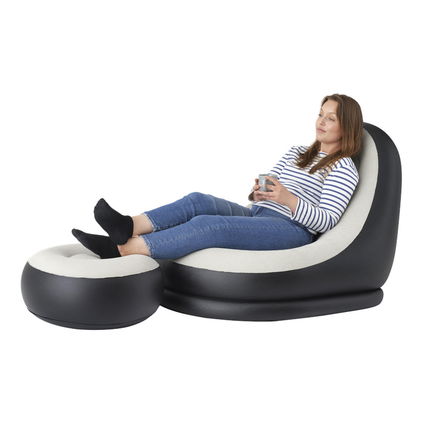 Oppblåsbar lounger med fotskammel 2 deler