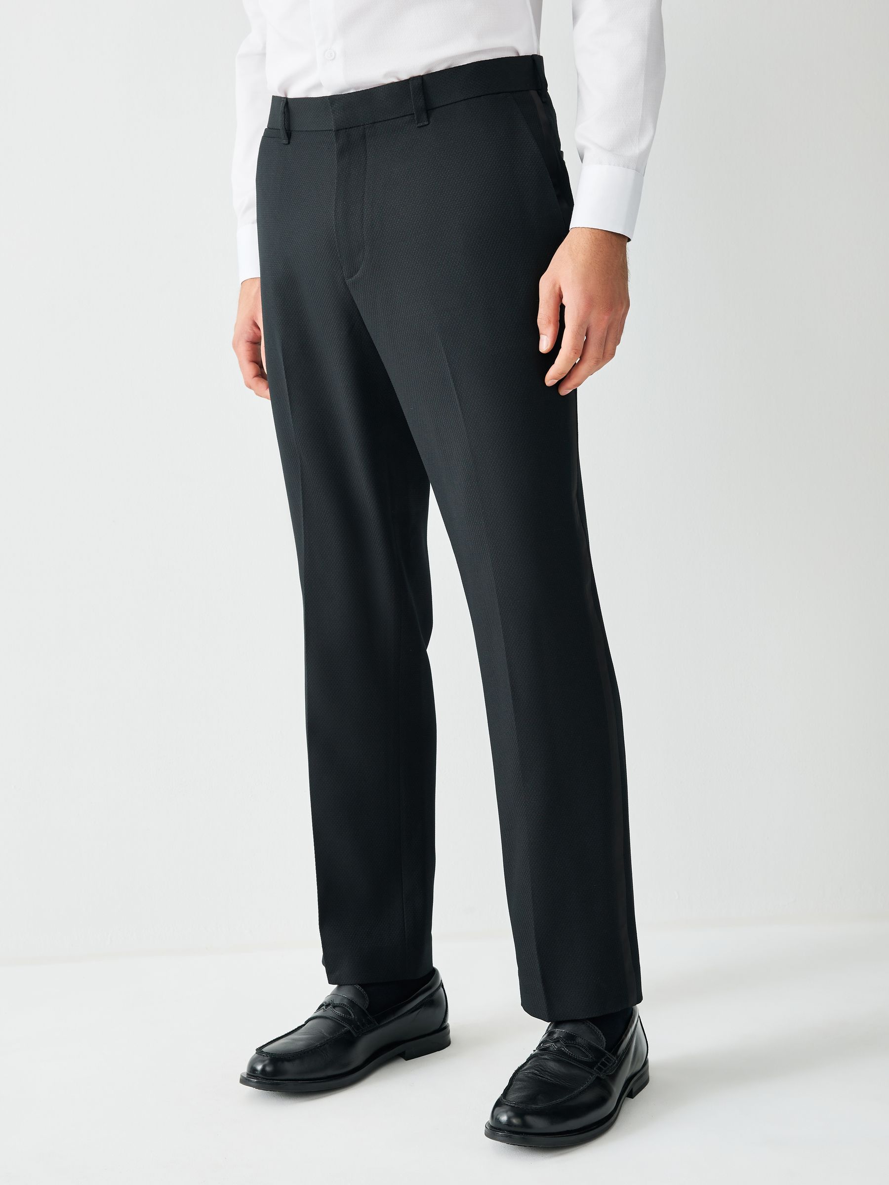 Zwart - Normale Pasvorm - Smokingpantalon met biesdetail en textuur