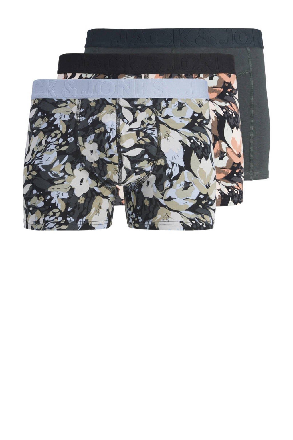 boxershort JACJONAH FLOWER - set van 3 donkergroen/lichtblauw/zwart