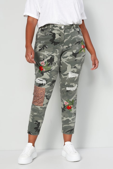 3/4-Hose, Komfort Fit, Camouflage, Destroy-effekte, Patches