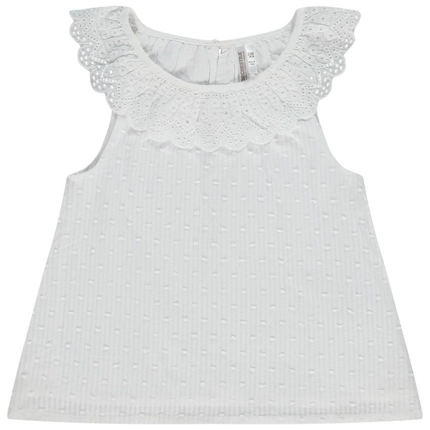 Débardeur plumetis à collerette en broderie anglaise pour bébé fille - Blanc