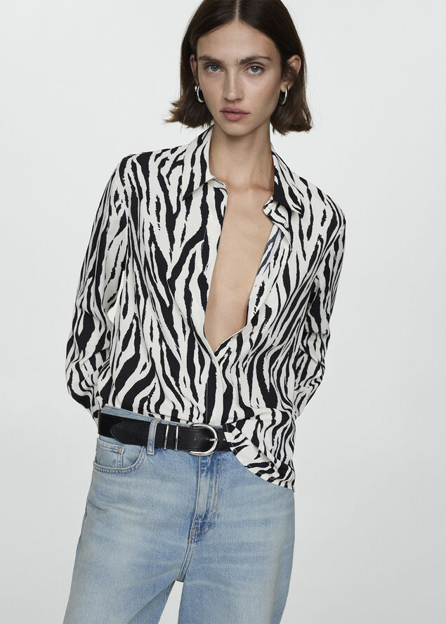 MANGO Printed flowy shirt Light beige