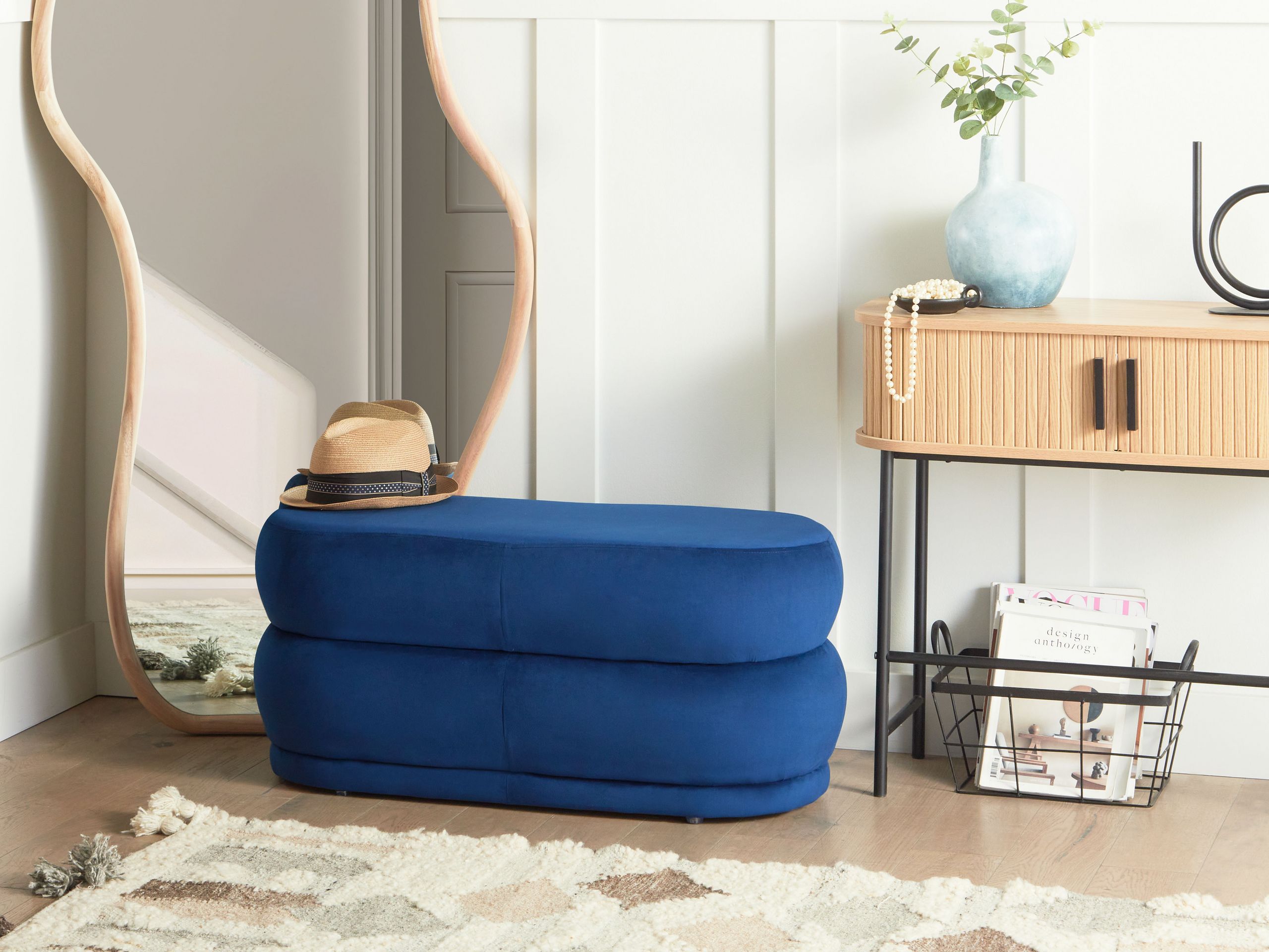Beliani - ELLENDALE - Bankje - Marineblauw - Fluweel