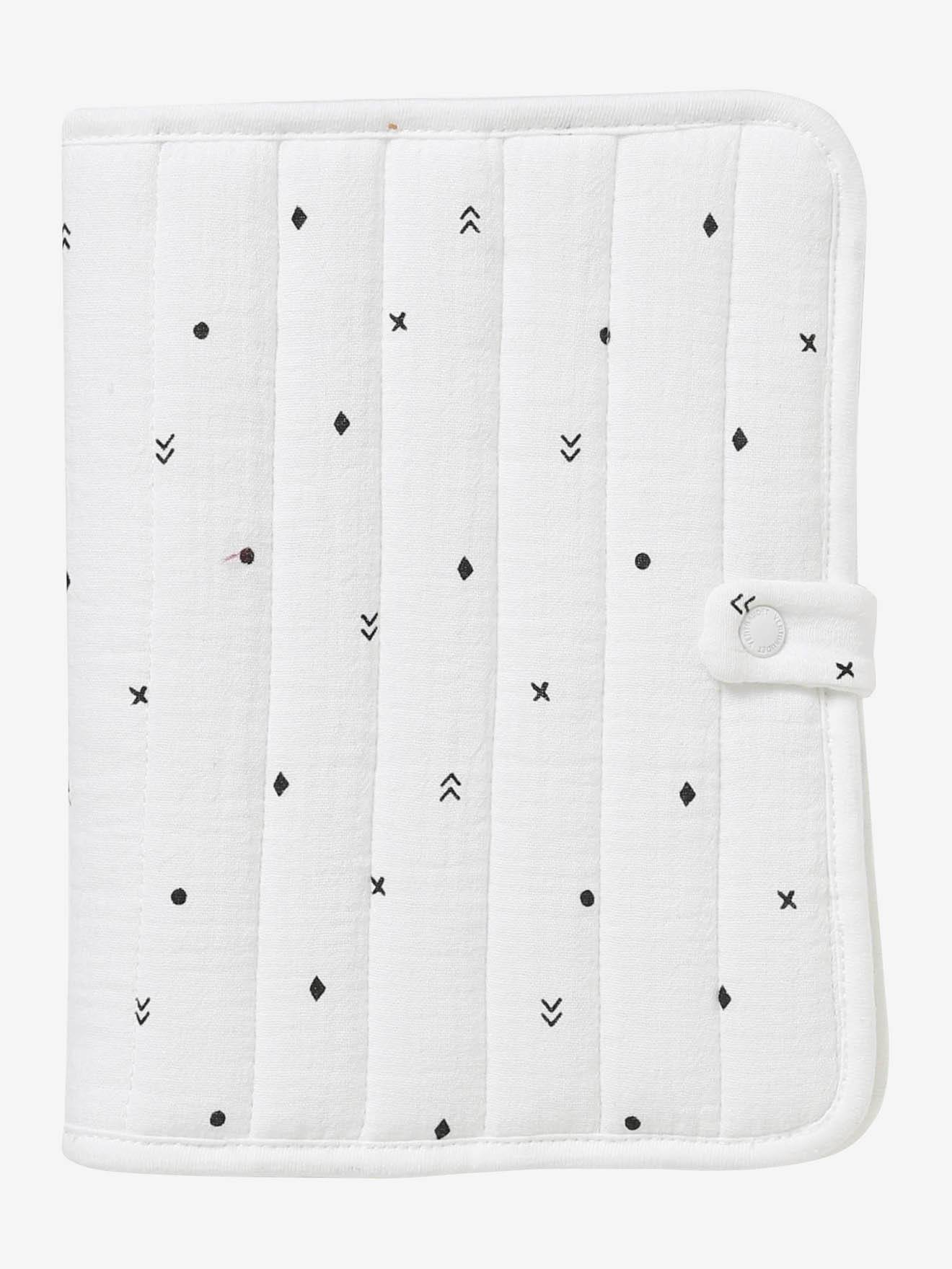 Capa para cartão de saúde em gaze de algodão branco claro estampada