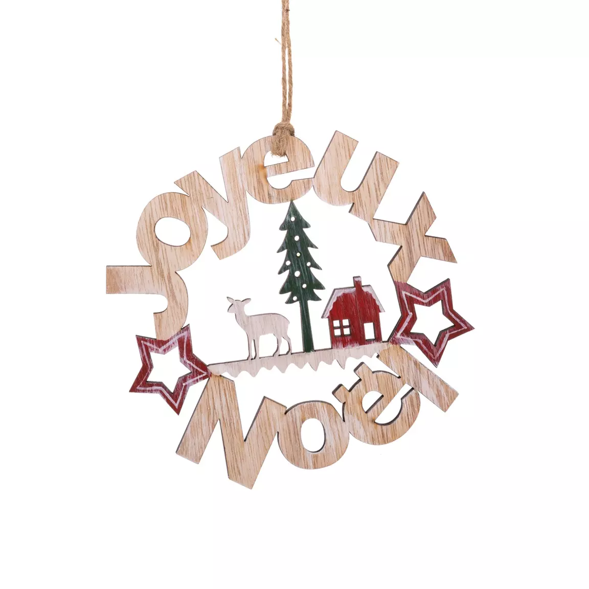 Suspension Couronne (H15 cm) Joyeux Noël Naturel