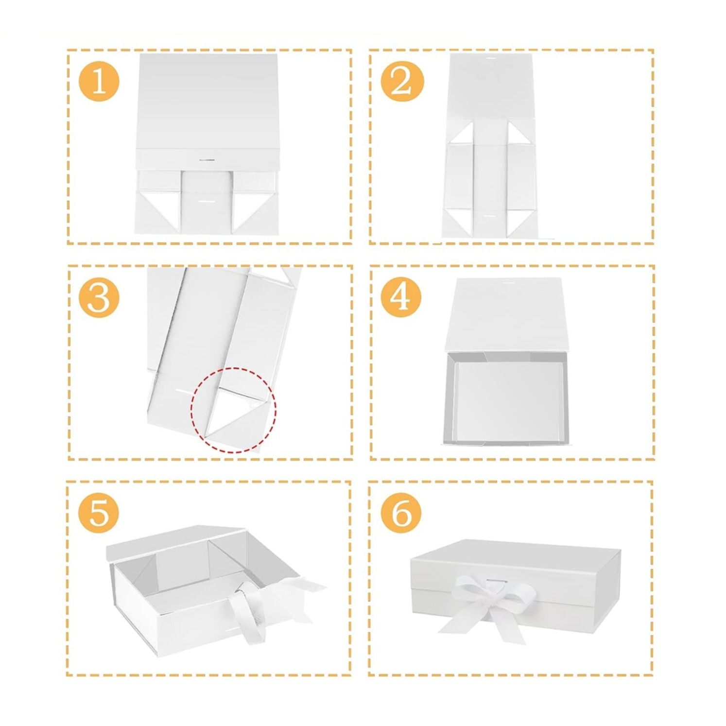 (26x19cm) Geschenk Schachtel Faltbare Gift Box Verpackung mit Schleife - Weiss