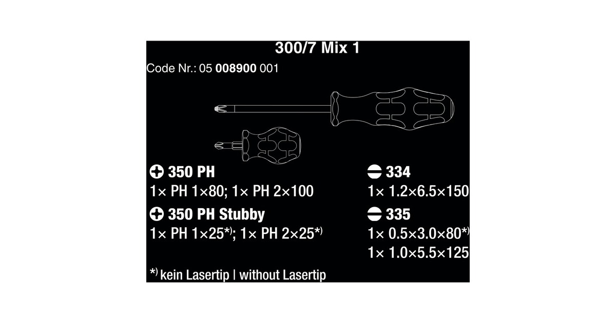 Wera300/7 Mix 1 Schroevendraaierset, 7‑delig  (Zwart/groen)
