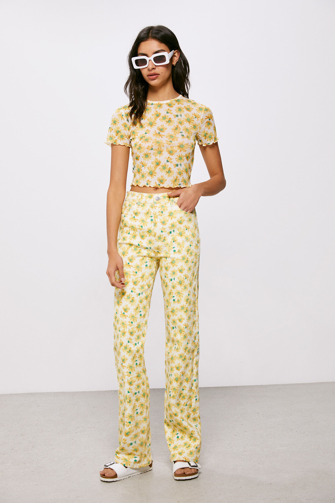 Calça jeans Flower Field - Marrom