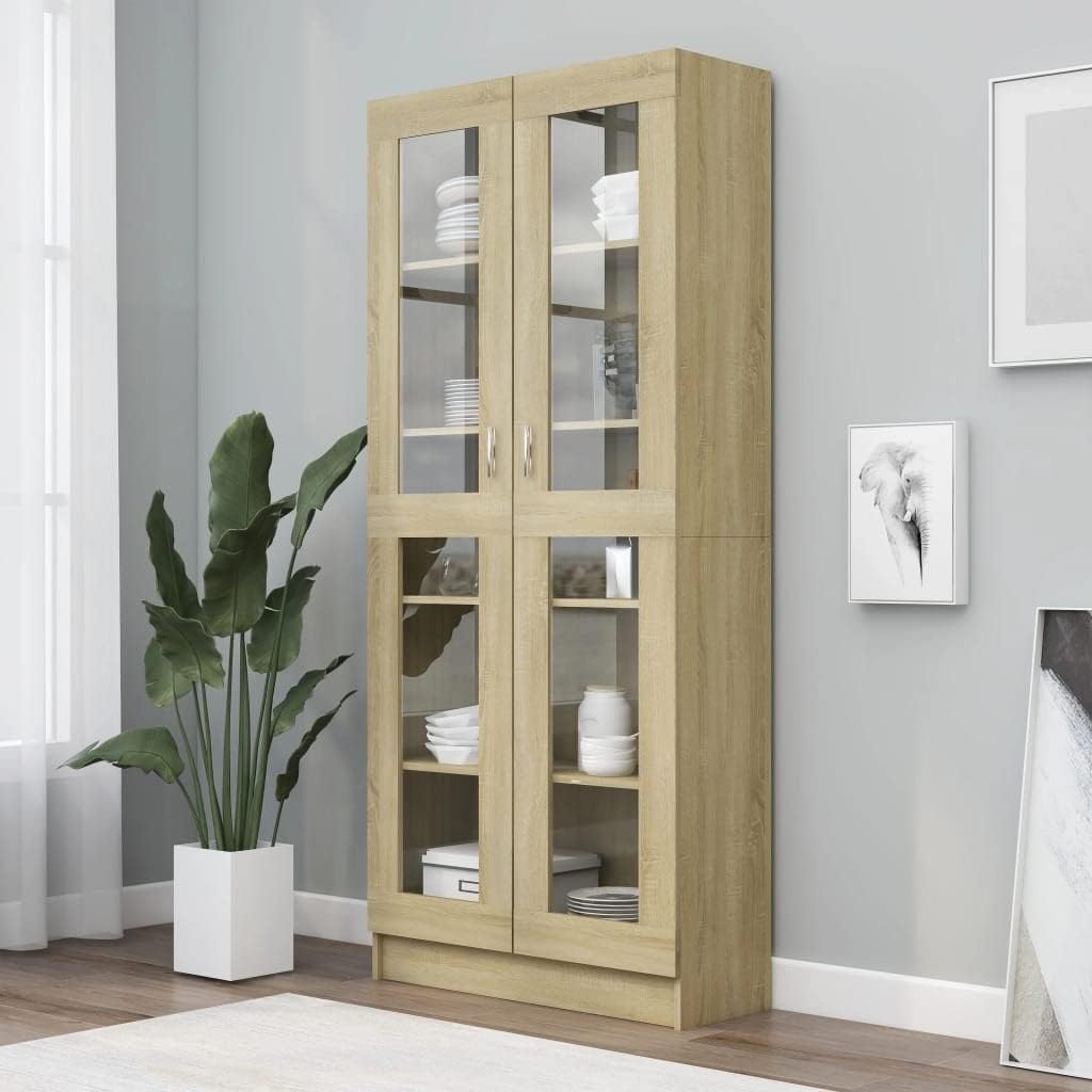 Vitrinenschrank Bücherschrank Aktenschrank Büroschrank Vitrine Schrank Bücherregal Sideboard Sonoma-Eiche 82,5x30,5x185,5 cm Holzwerkstoff