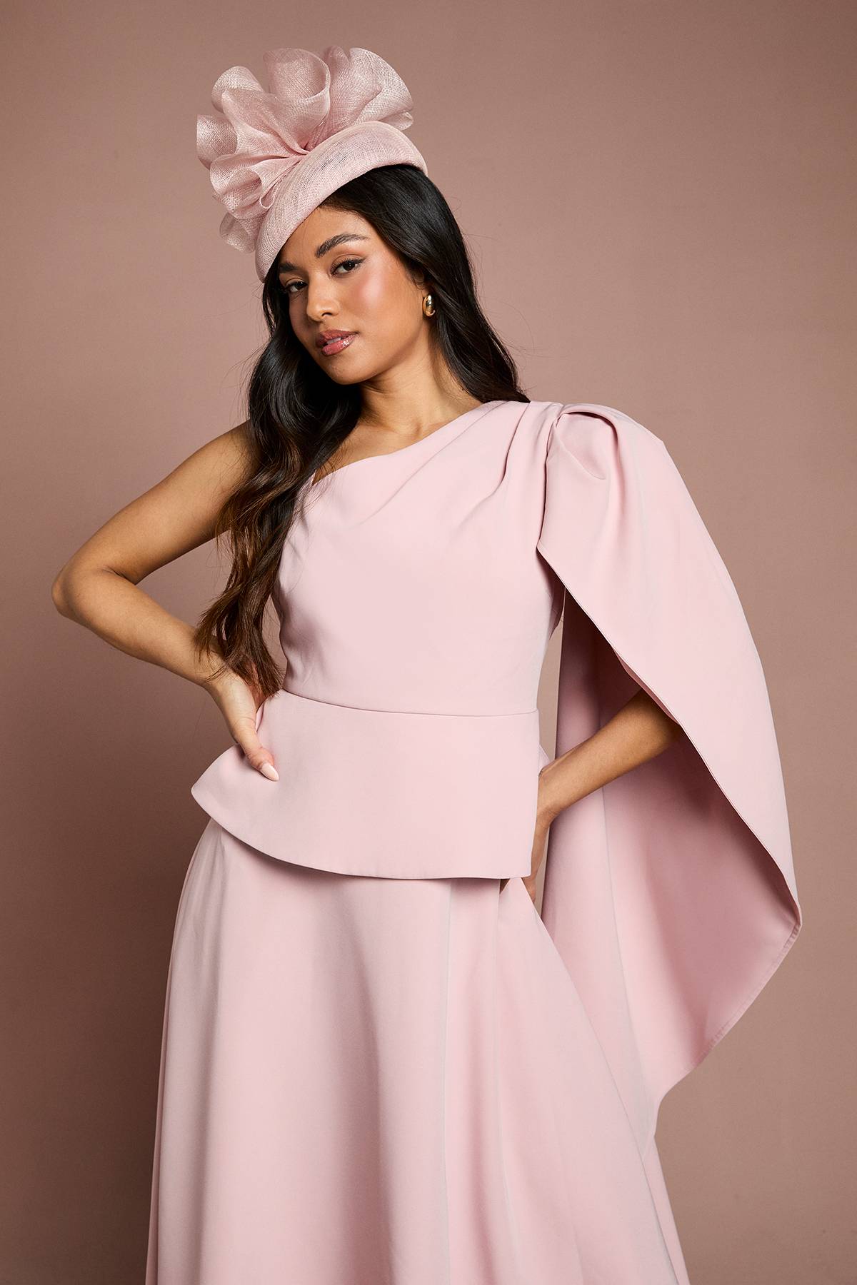 Coast Robe Midi En Crêpe Lisa Tan À Une Épaule Petite Taille