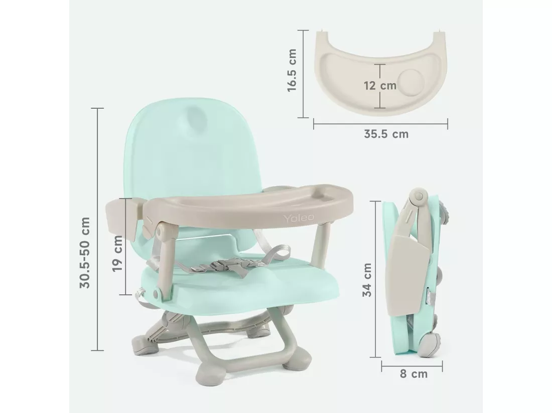 Réhausseur Chaise Enfant Pliable,Chaise Haute Bébé Portable,Bébé Chaise repas en Hauteur Réglable,Plateau Amovible,6 mois à 3 ans,Vert