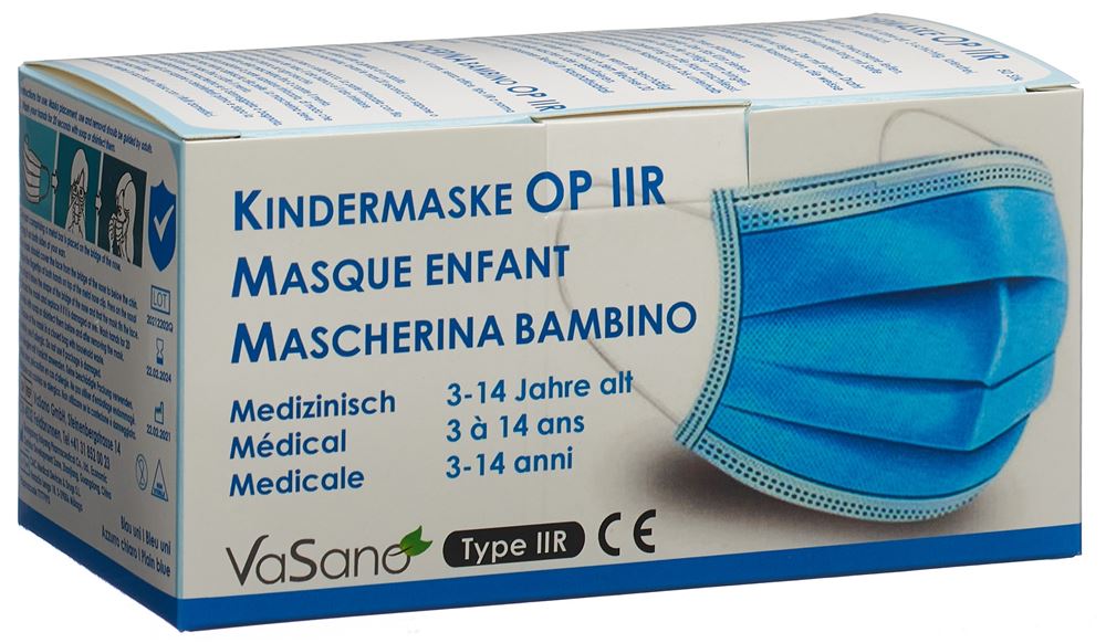 VASANO OP Maske Typ IIR Kind 3-14 Jahre deutsch/französisch/italienisch 50 Stk