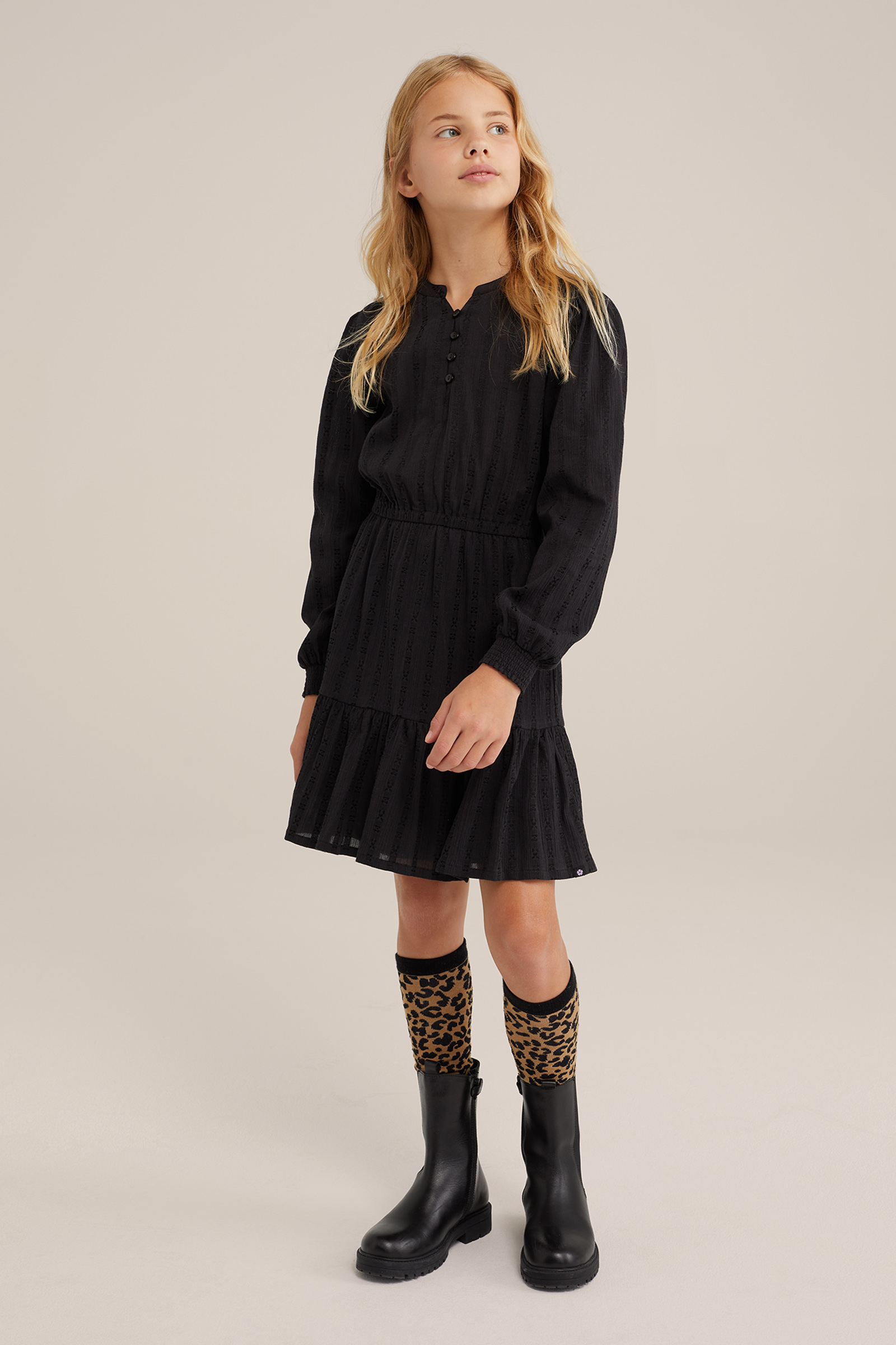 Meisjes jurk met dessin WE Fashion Zwart