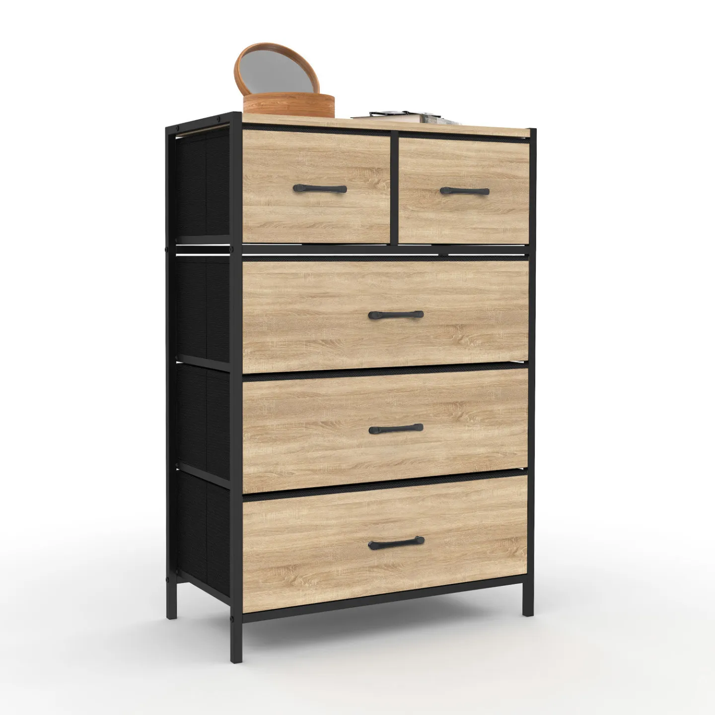 Chiffonnier 5 tiroirs en tissu UTAH 60 cm commode semainier design industriel