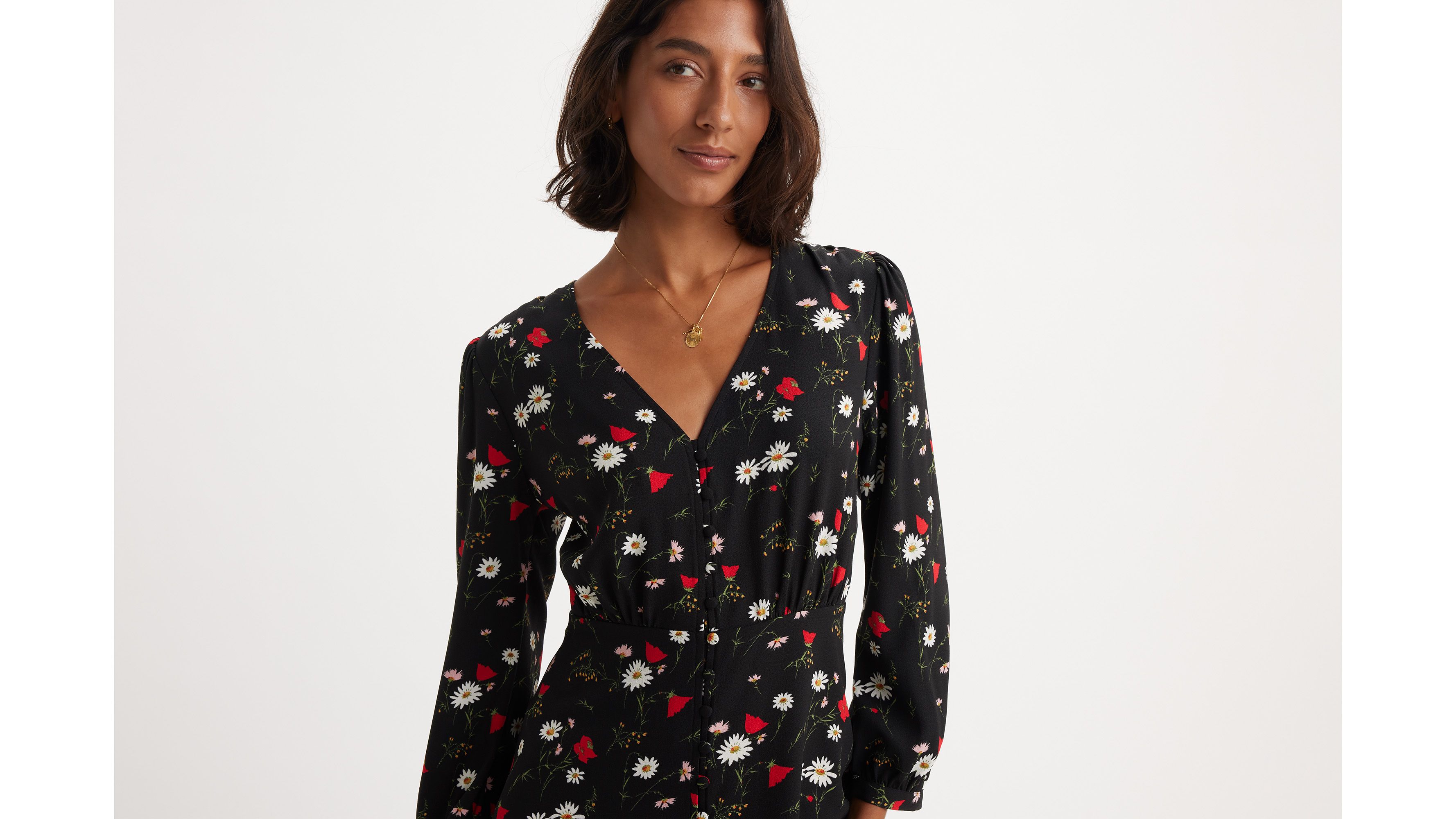 Robe manches longues Breslin - Wispy Wildflower Caviar - Noir