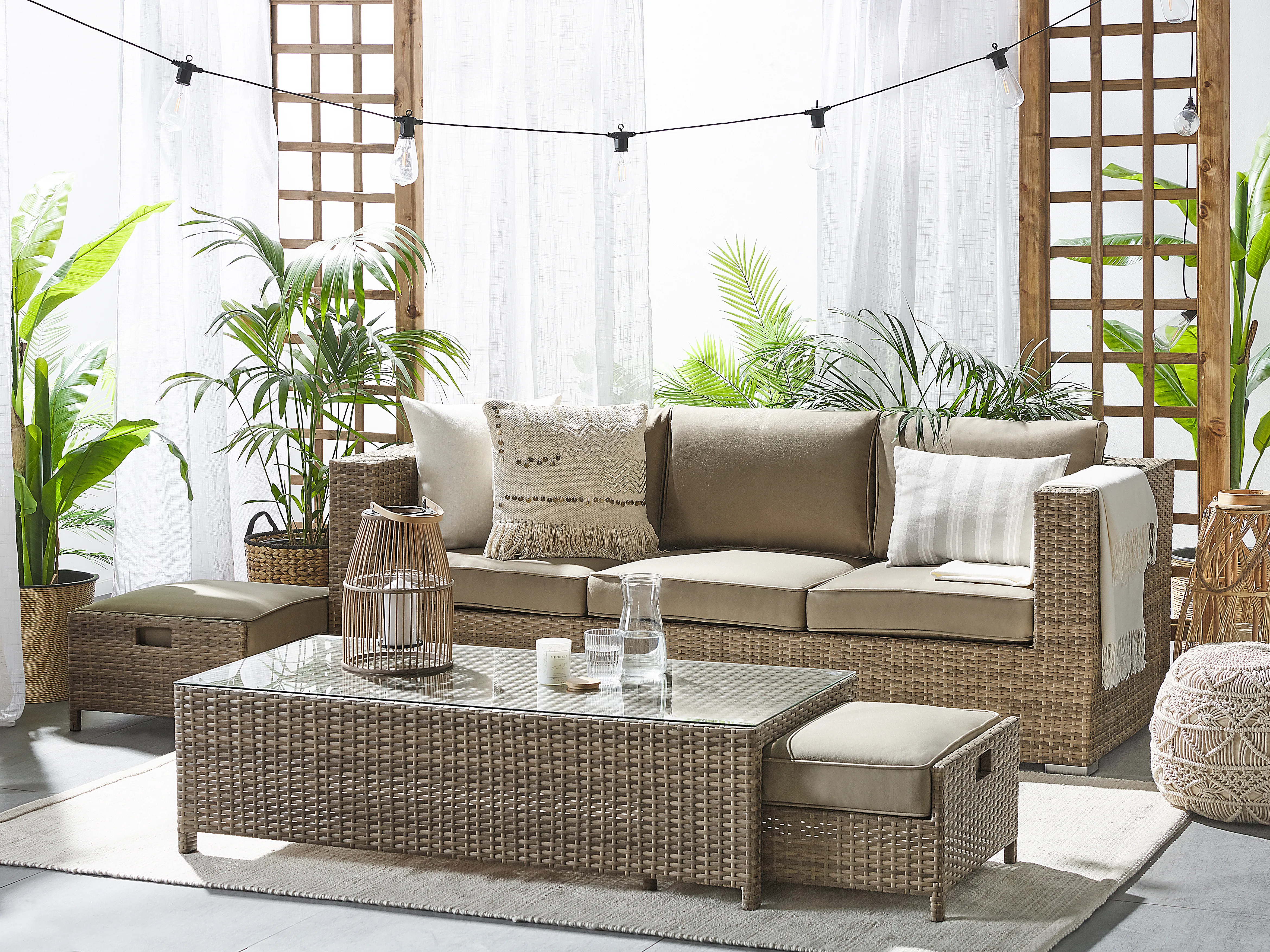 Loungeset met tafel 5-zits BELLUNO PE rotan Bruin