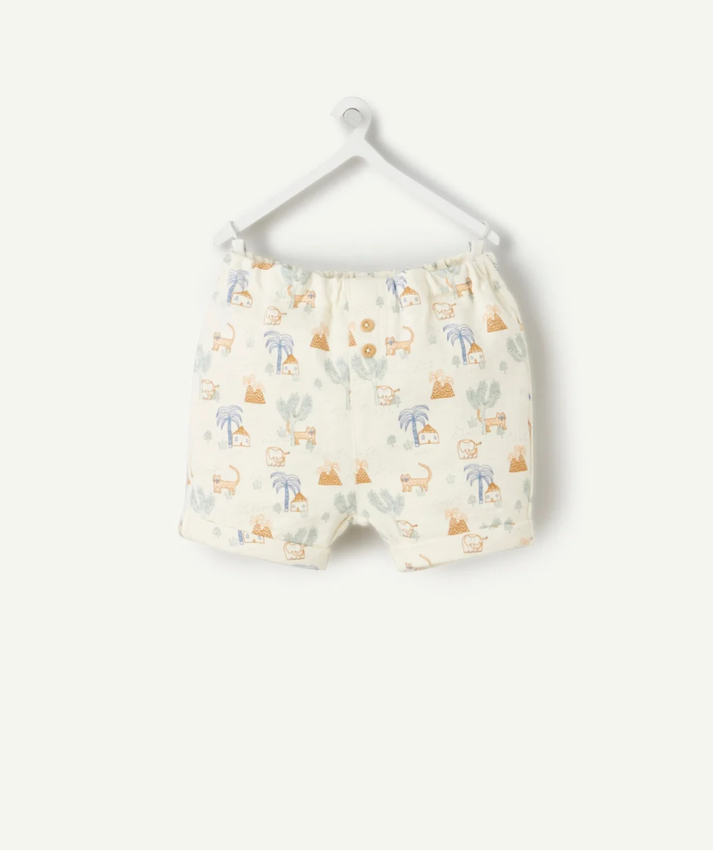 BERMUDA BÉBÉ EN COTON BIOLOGIQUE ÉCRU IMPRIMÉ