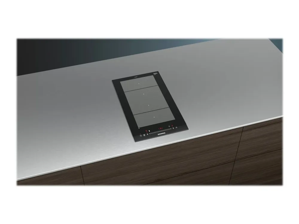 Siemens iQ700 EX375FXB1E - Induktions kogeplade - 2 plader - Niche - bredde: 27 cm - dybde: 49 cm - med rustfrit stål-sidepynt, - med facetteret frontkant - børstet aluminium/sort
