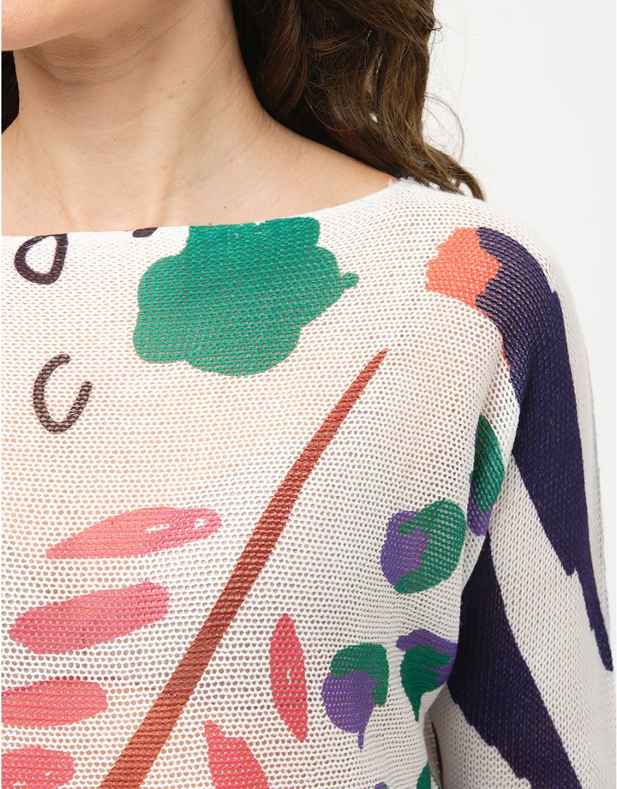 Pull blanc à motifs