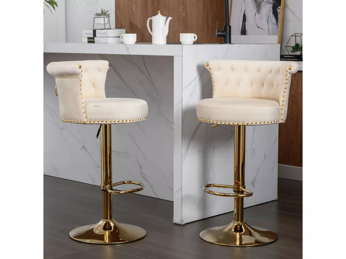 Tabourets de bar pivotants, chaises de comptoir réglables, avec repose-pieds pour la cuisine, la salle à manger,,2PC-SET