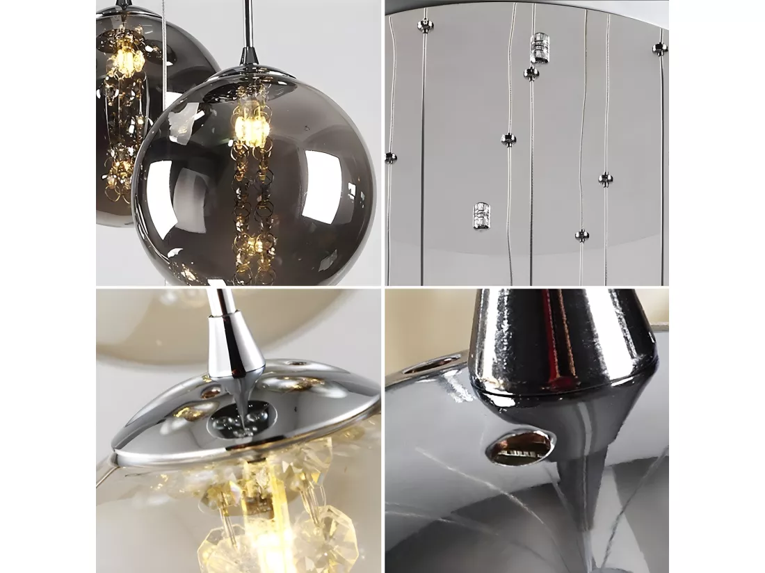 NETTLIFE Suspension verre gris Diam.41 cm G9 lustre 10 lampes en couleur lampe de salon lampe de chambre lampe de table à manger lampe de couloir