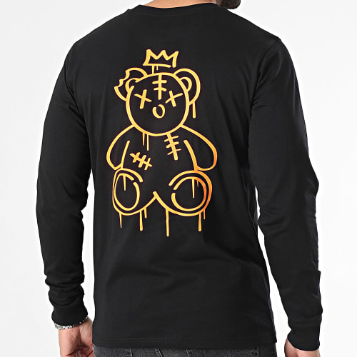 Tee Shirt Manches Longues Nounours King Noir Orange Fluo