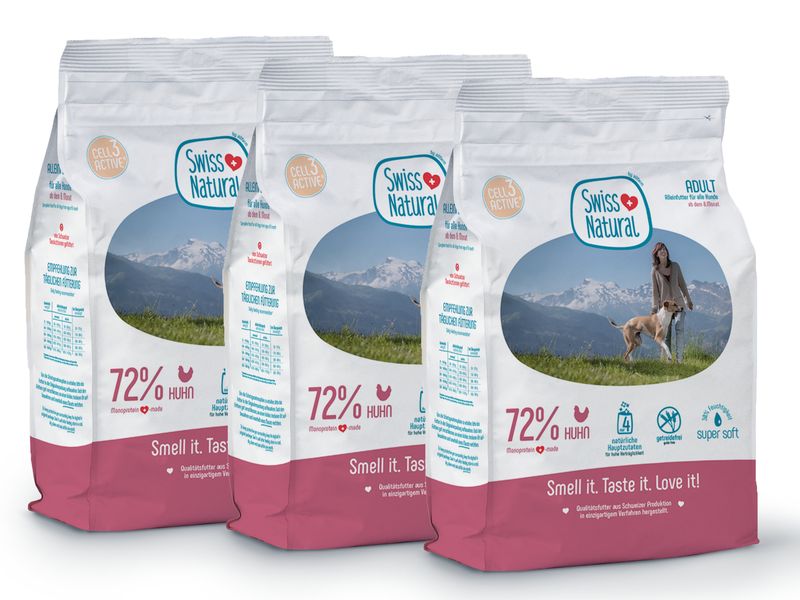 Swiss Natural Halbfeuchtfutter Adult Soft, Huhn & Kartoffel Alleinfuttermittel Soft für ausgewachsene Hunde