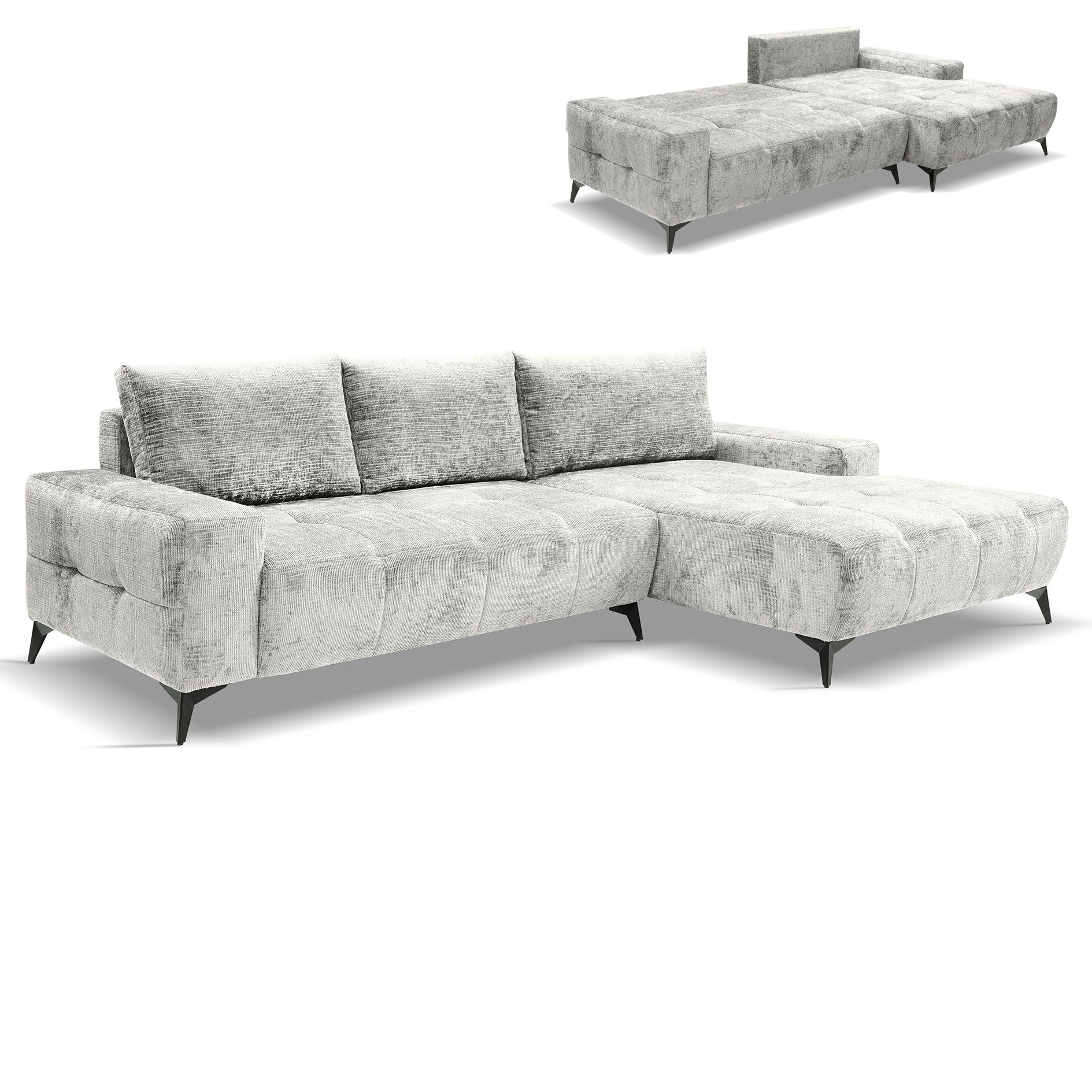 Ecksofa - pearl - Liegefunktion - Staukasten - Longchair rechts