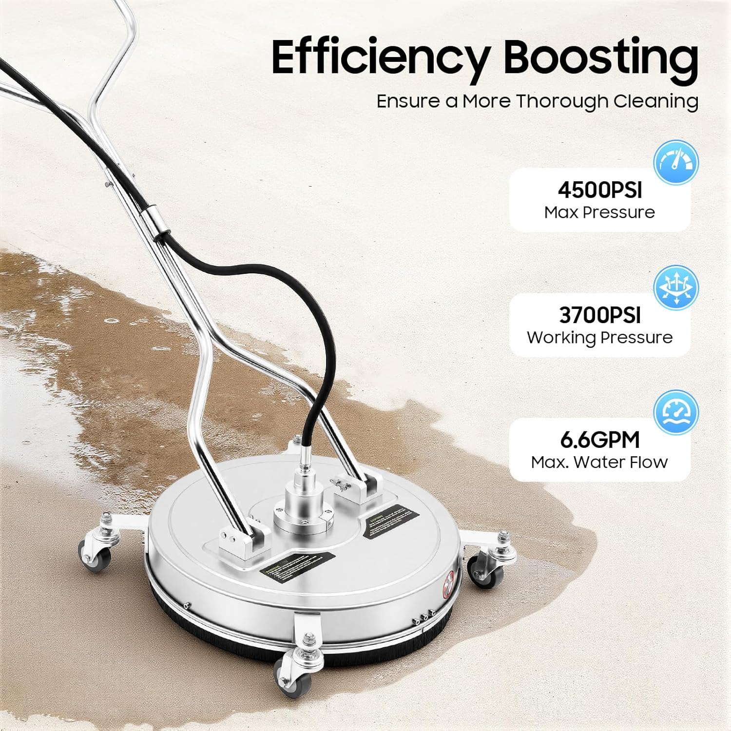 Profi Flächenreiniger 52cm Durchmesser, Max. 4500 PSI Edelstahl Reinigungsdüse mit 4 Rädern, 6.4mm Schnellanschluss für Terrasse, Pool, Gartenweg und Balkon