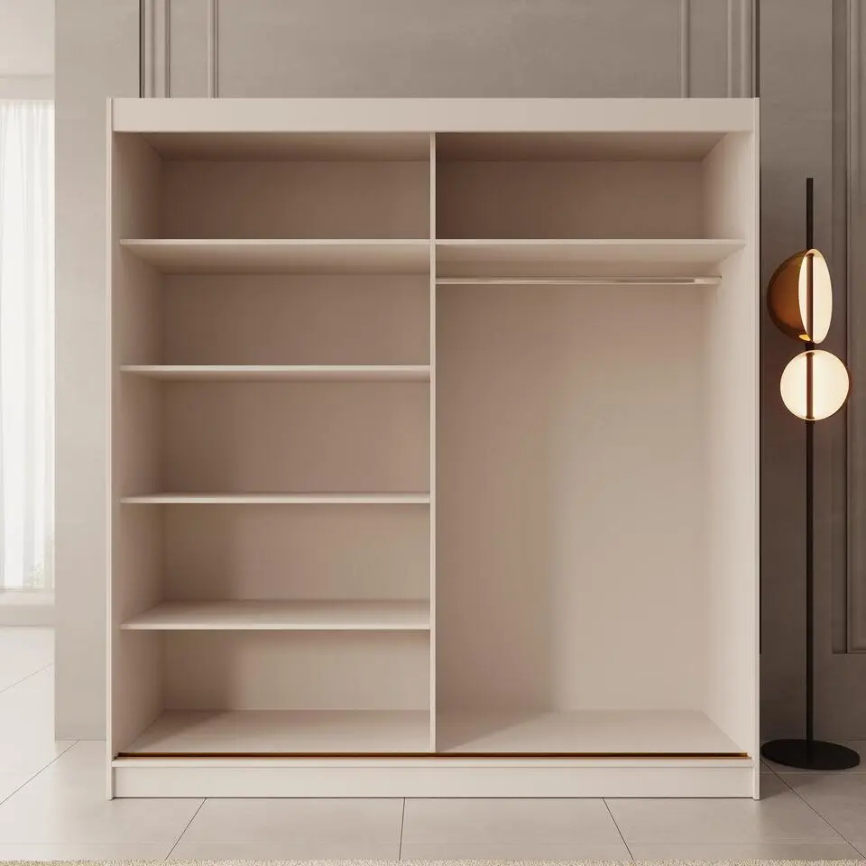 Meubella - Moniq - Kledingkast met schuifdeuren - Beige - 200x65x215 cm