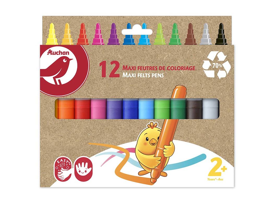 CONJUNTO DE 12 CANETAS DE FELTRO MAXI AUCHAN RECICLADAS