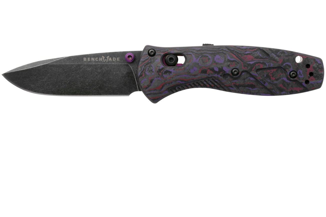 Benchmade Mini Barrage 585BK-251 Black DLC Battlewash CPM S90V, Purple Haze FatCarbon, Gold Class 2025 Limited Edition, zakmes