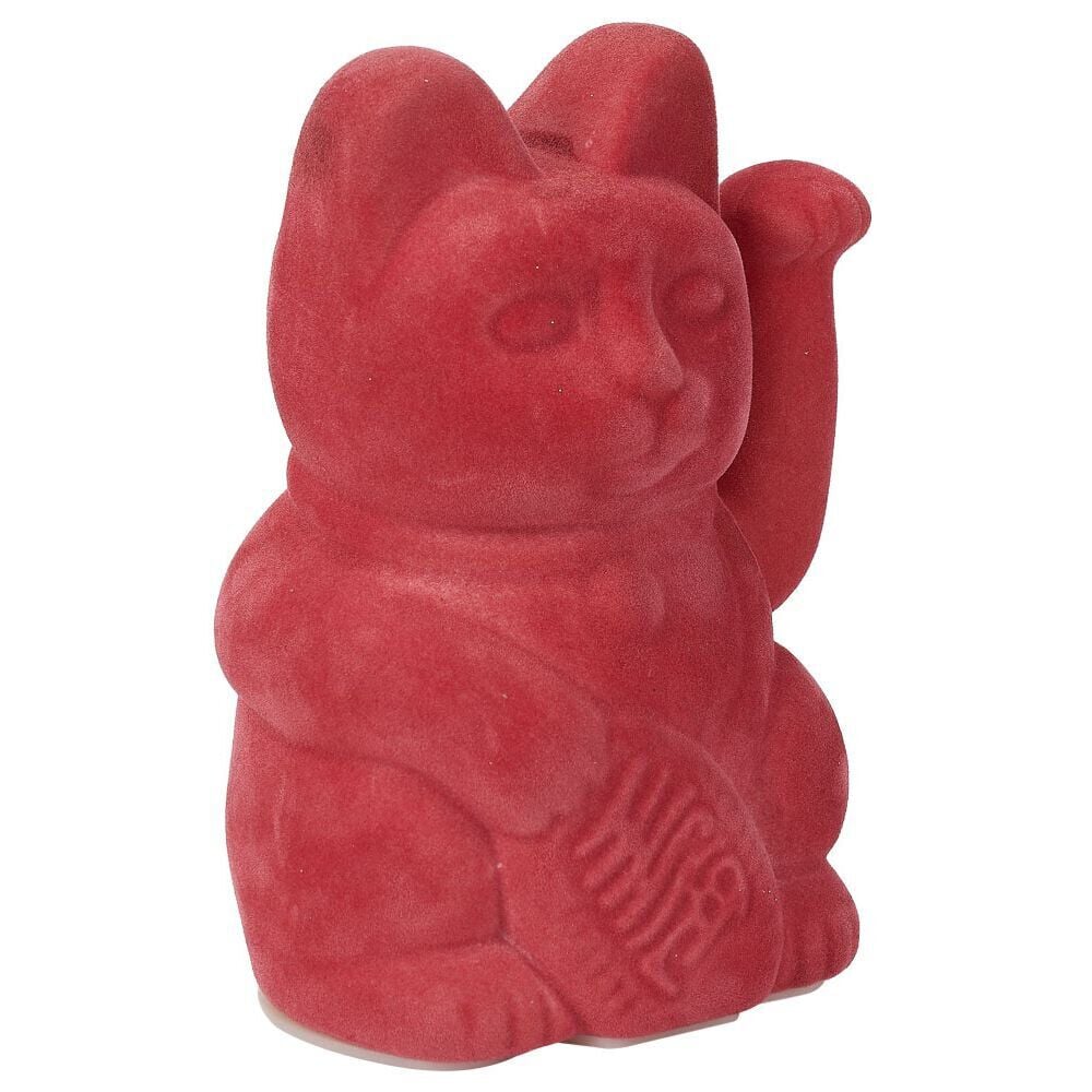 Chat porte-bonheur velours rouge 11xH15x9cm