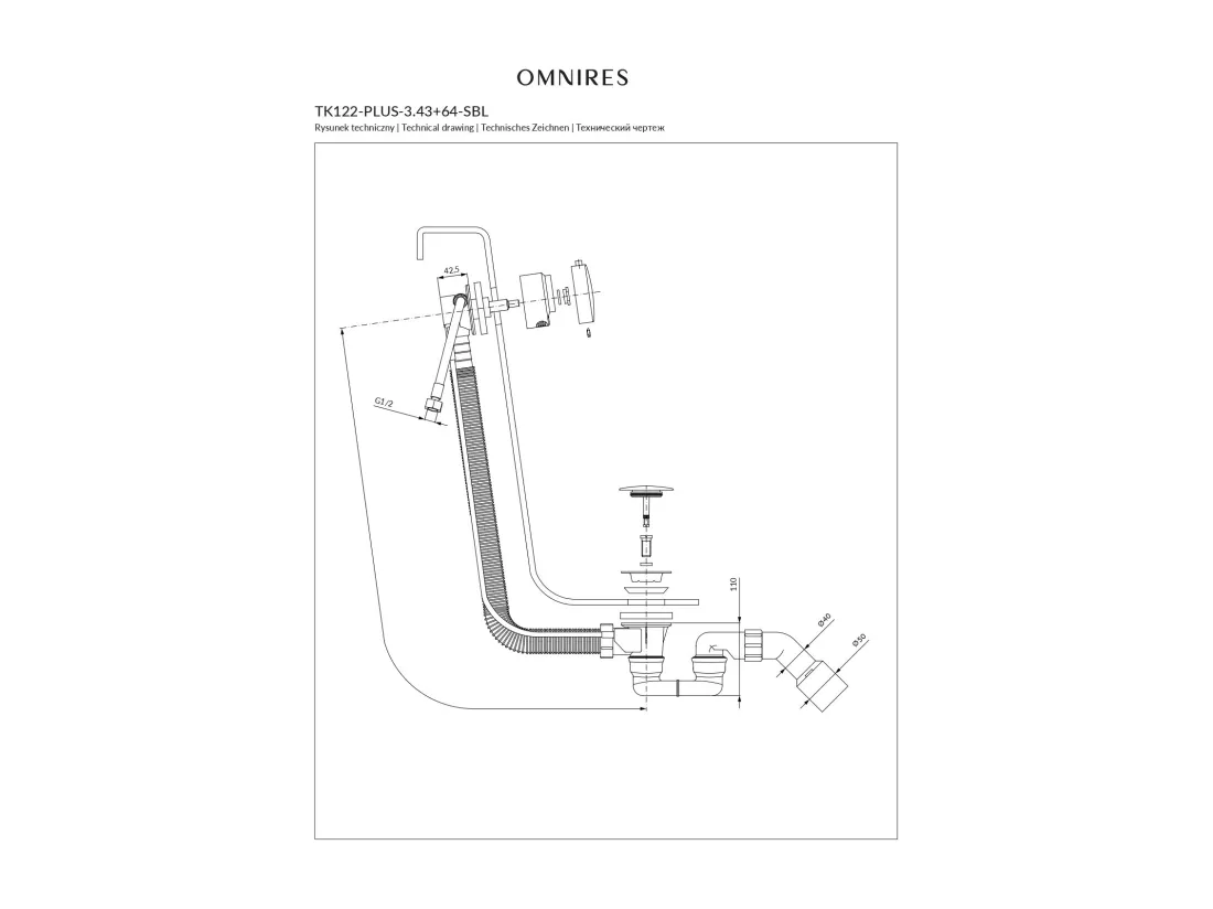 Ensemble de vidange de baignoire avec bonde extra-plat en laiton - Doré