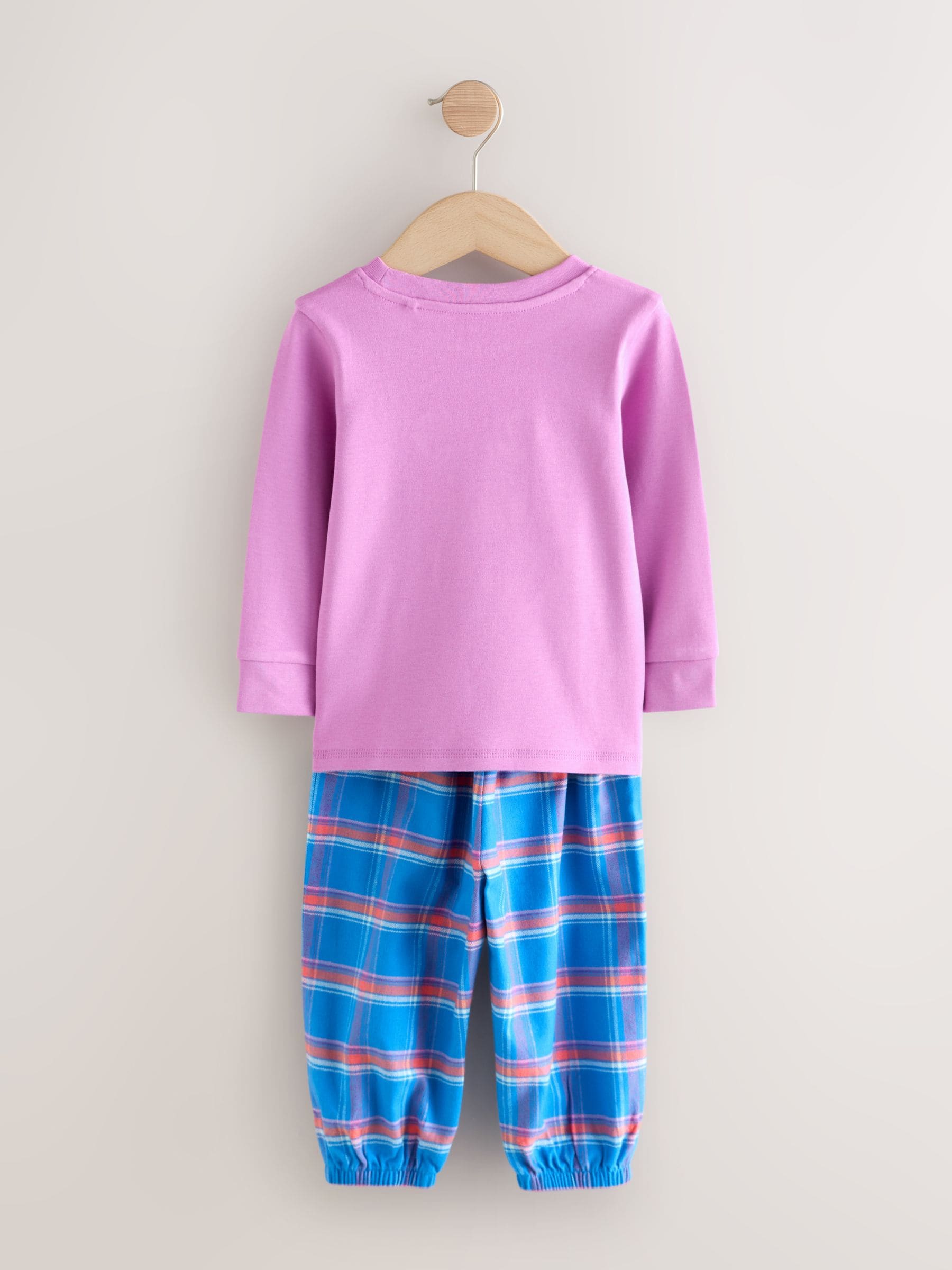 Blauw/roze met figuurtjes - Check Woven Bottoms Pyjamas 2 Pack (9mths-10yrs)
