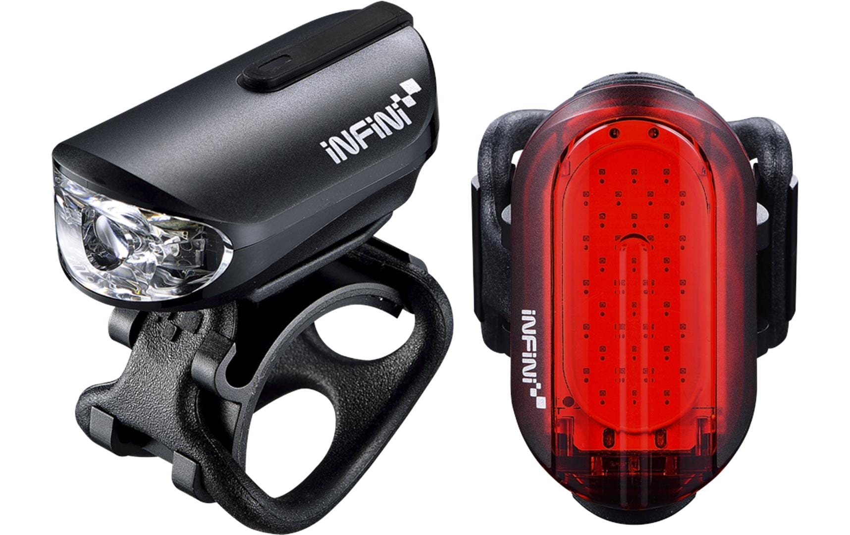 Beleuchtungsset Olley V2, SchwarzWiederaufladbares Fahrradlicht-Set mit 100 / 30 Lumen Leuchtstaerke
