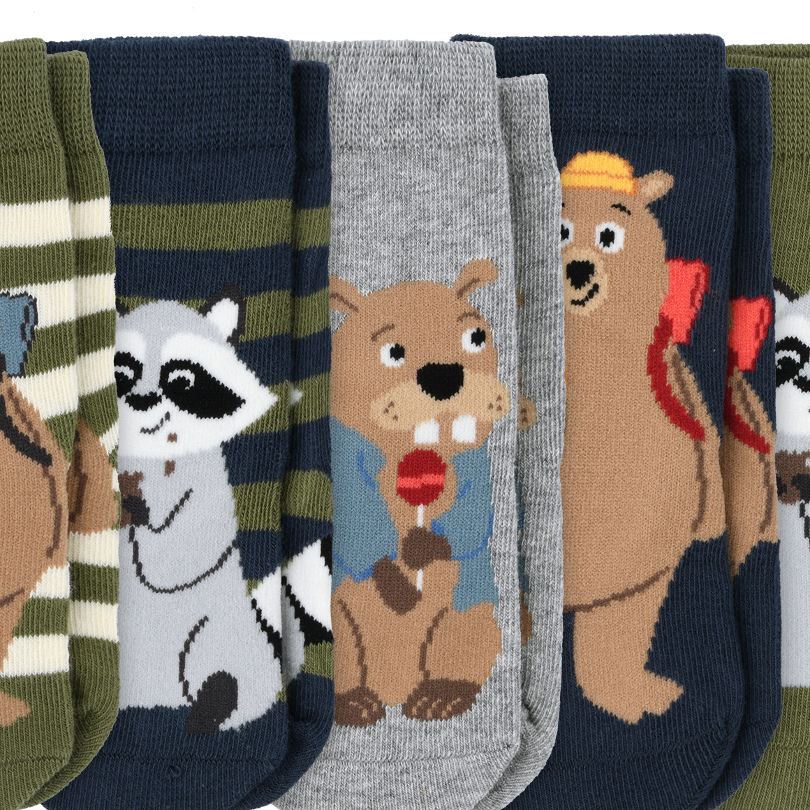 Topomini 5 Paar Baby Socken in verschiedenen Dessins dunkelgrün / hellgrau / dunkelblau