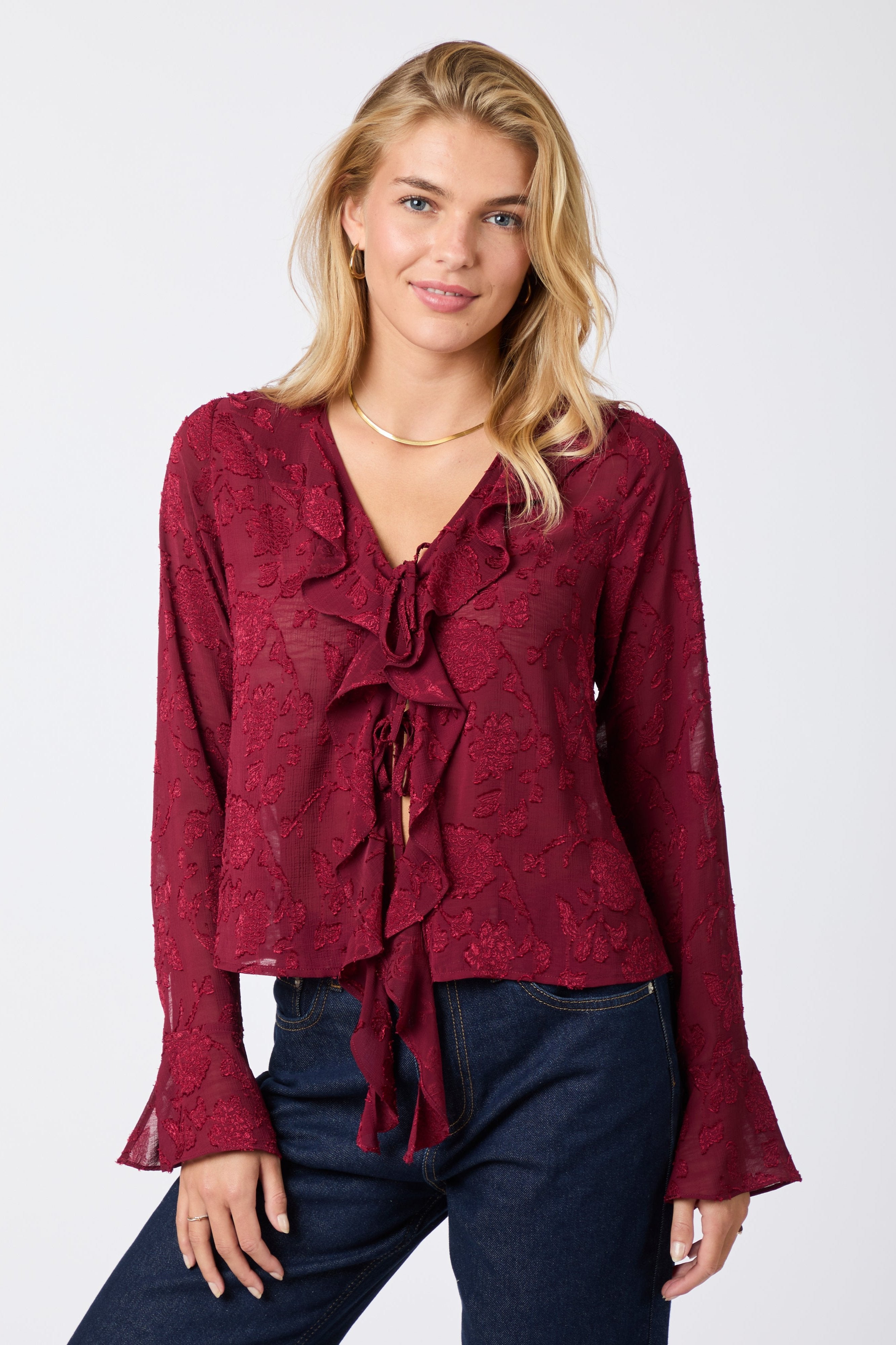 Neo Noir  Anika Burnout bluse - Burgundy