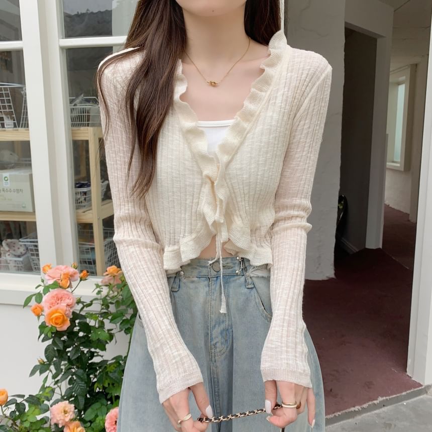 Shinsei - Effen cropped vest met ruches