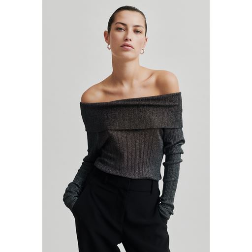 Second Female Ellis Off Shoulder Strikbluse, Black, XS