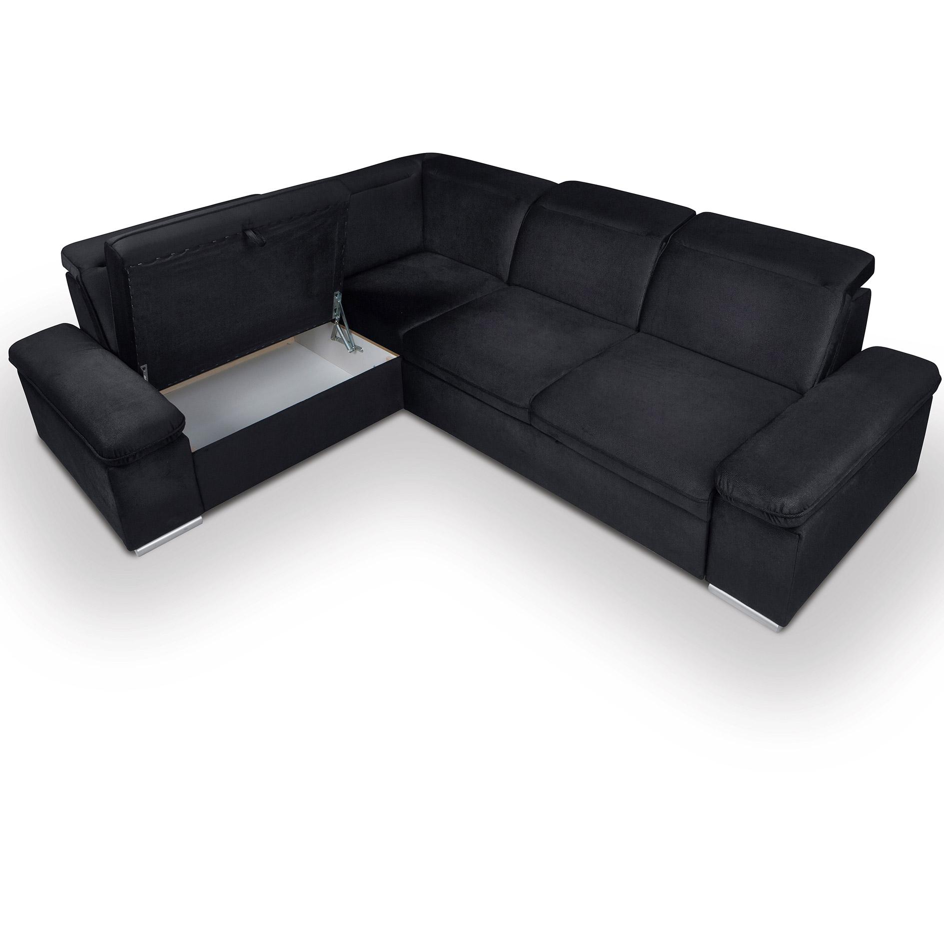 Ecksofa - schwarz - Velvet - Liegefunktion - Recamiere links
