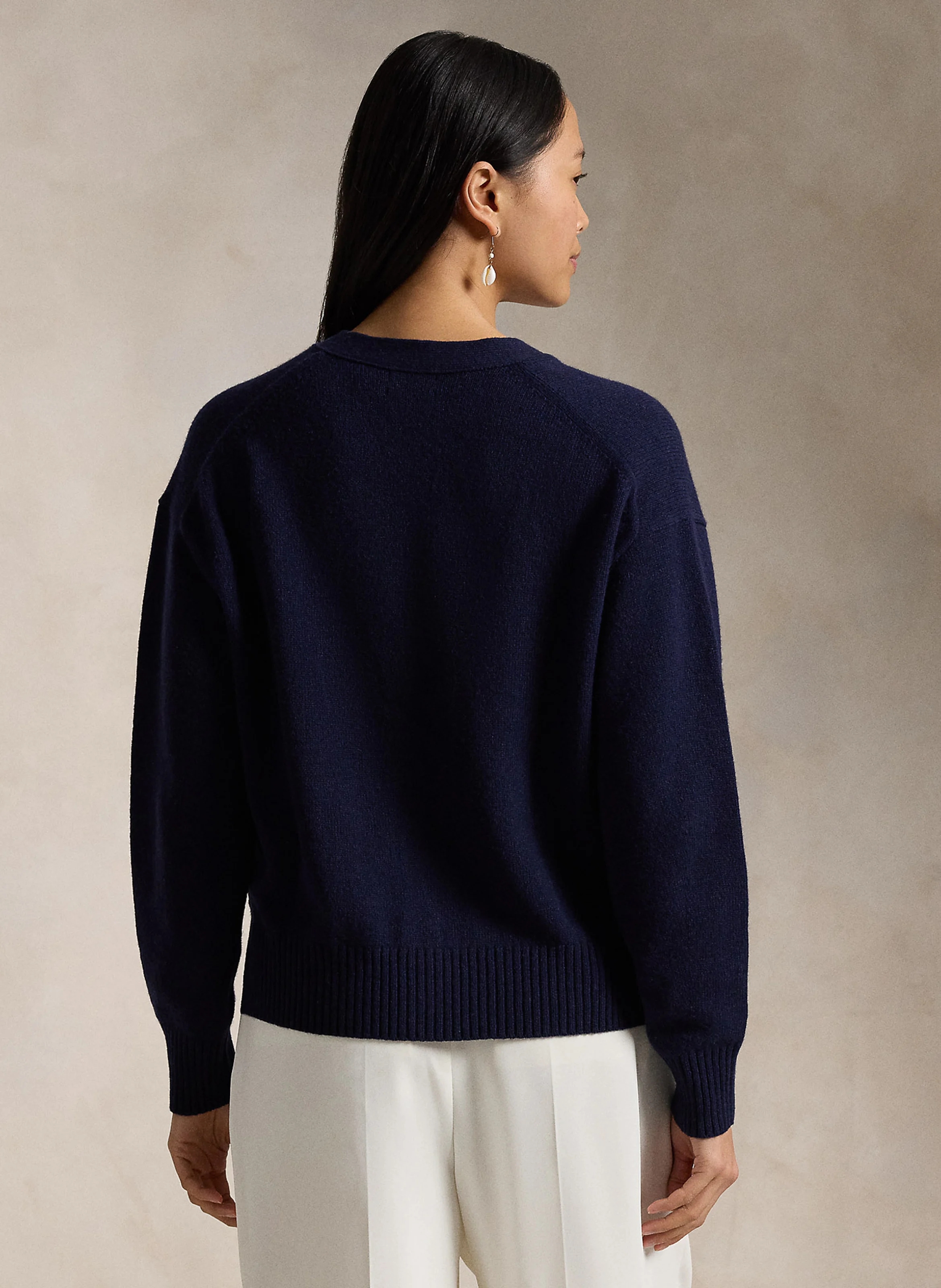 Gilet droit col V en laine et cachemire mélangé | Bleu