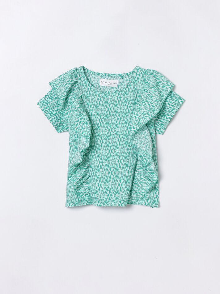 Blusa estampada com babados - Verde Esmeralda